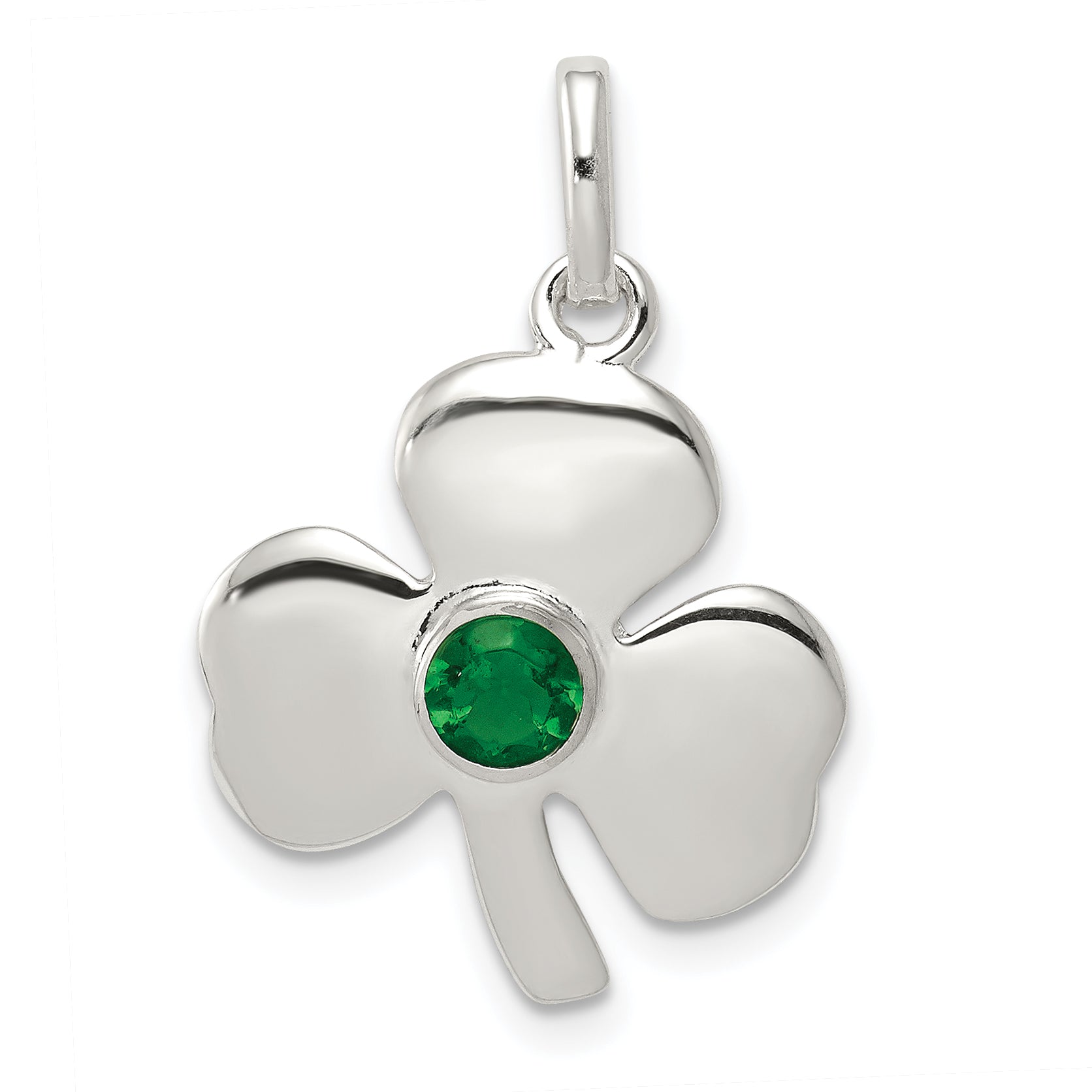 Sterling Silver Clover with Green Glass Charm Main image