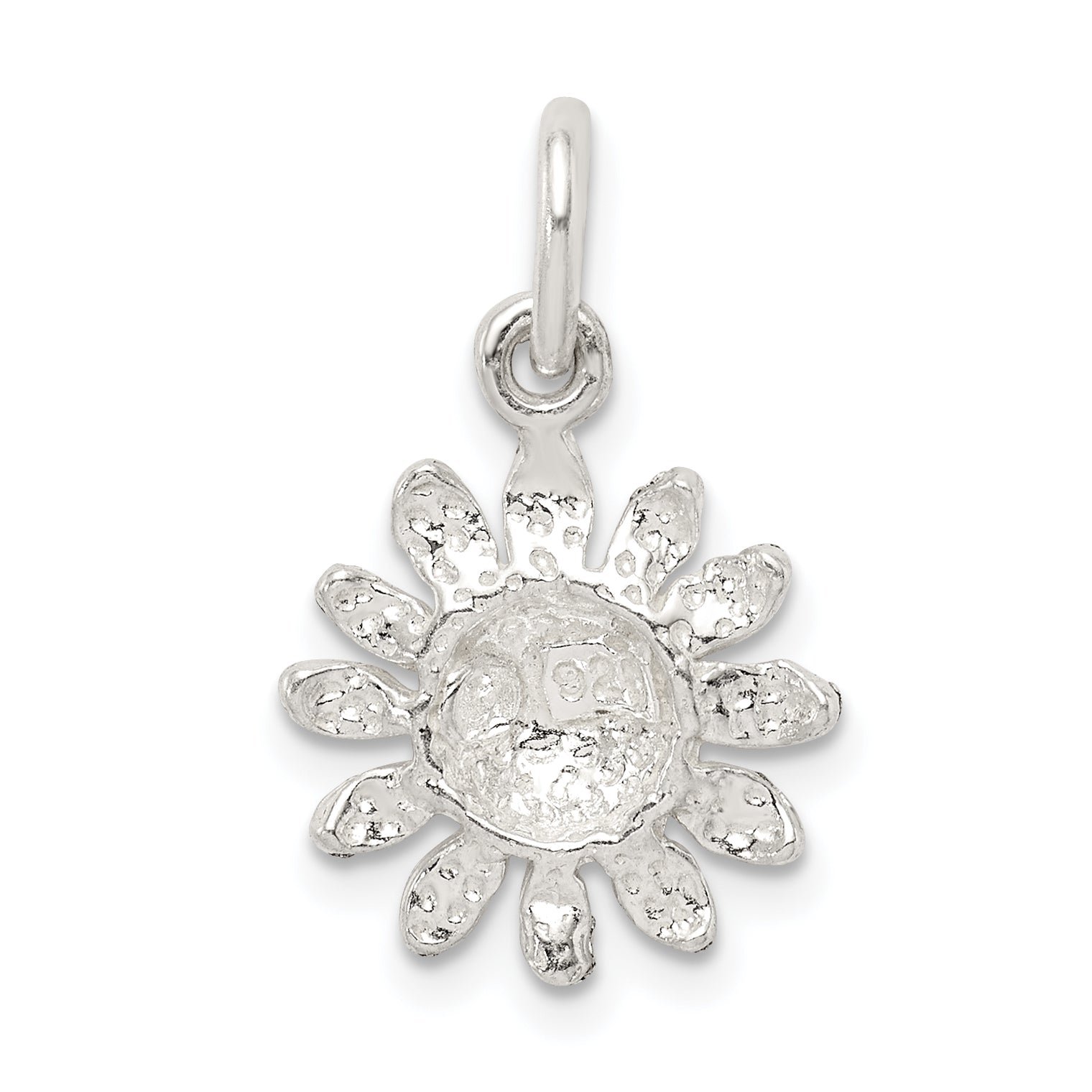 Sterling Silver 925 Floral Charm with Solid Casted Design  21mm Elegant Pendant