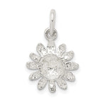 Sterling Silver 925 Floral Charm with Solid Casted Design  21mm Elegant Pendant