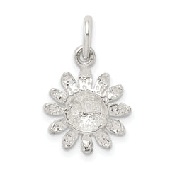 Sterling Silver 925 Floral Charm with Solid Casted Design  21mm Elegant Pendant