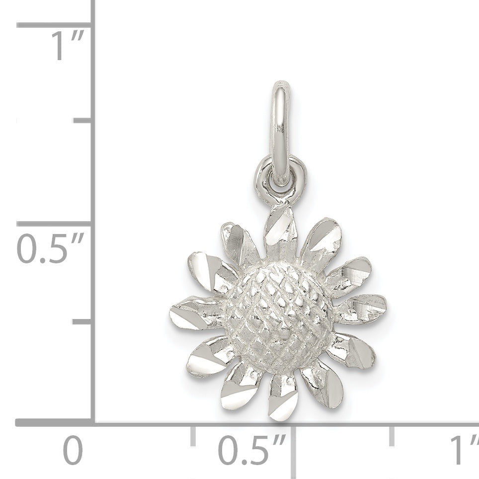 Sterling Silver 925 Floral Charm with Solid Casted Design  21mm Elegant Pendant