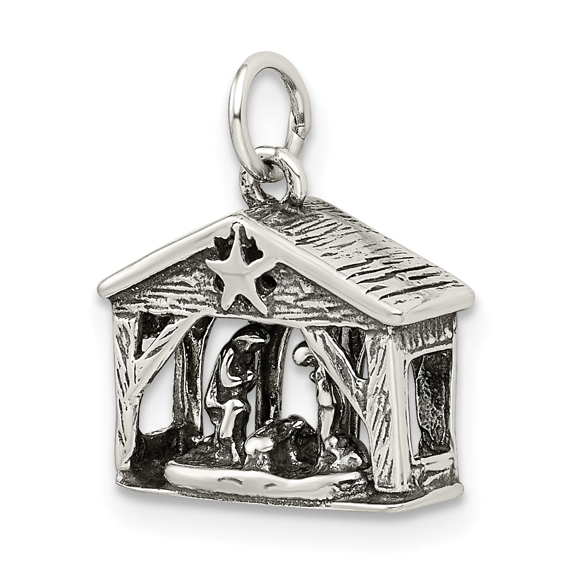 Sterling Silver Antiqued Manger Charm Main image