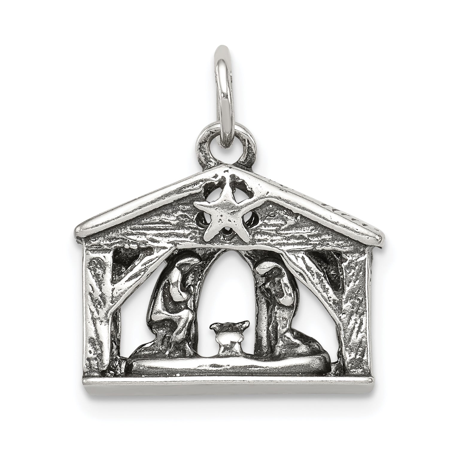 Sterling Silver Antiqued Manger Charm Secondary image