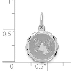Sterling Silver Rhodium-Plated Wedding Bells Charm, Polished & Engravable Elegant Design