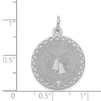 Sterling Silver Rhodium-Plated Wedding Bells Charm, Engravable Polished Finish