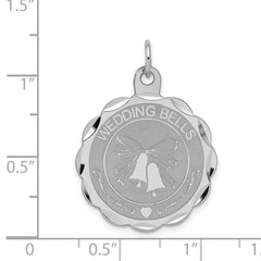 Sterling Silver Rhodium-Plated Wedding Bells Charm Engravable Polished Finish