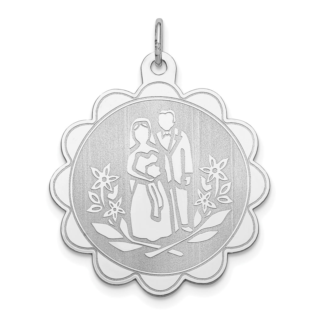 Sterling Silver Rhodium-plated Bride & Groom Disc Charm