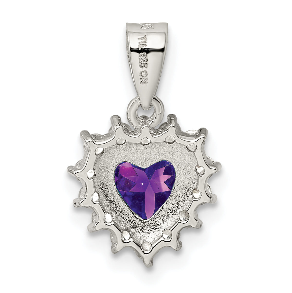Sterling Silver Rhodium-Plated Amethyst Heart Pendant with CZ Accents  Polished Finish