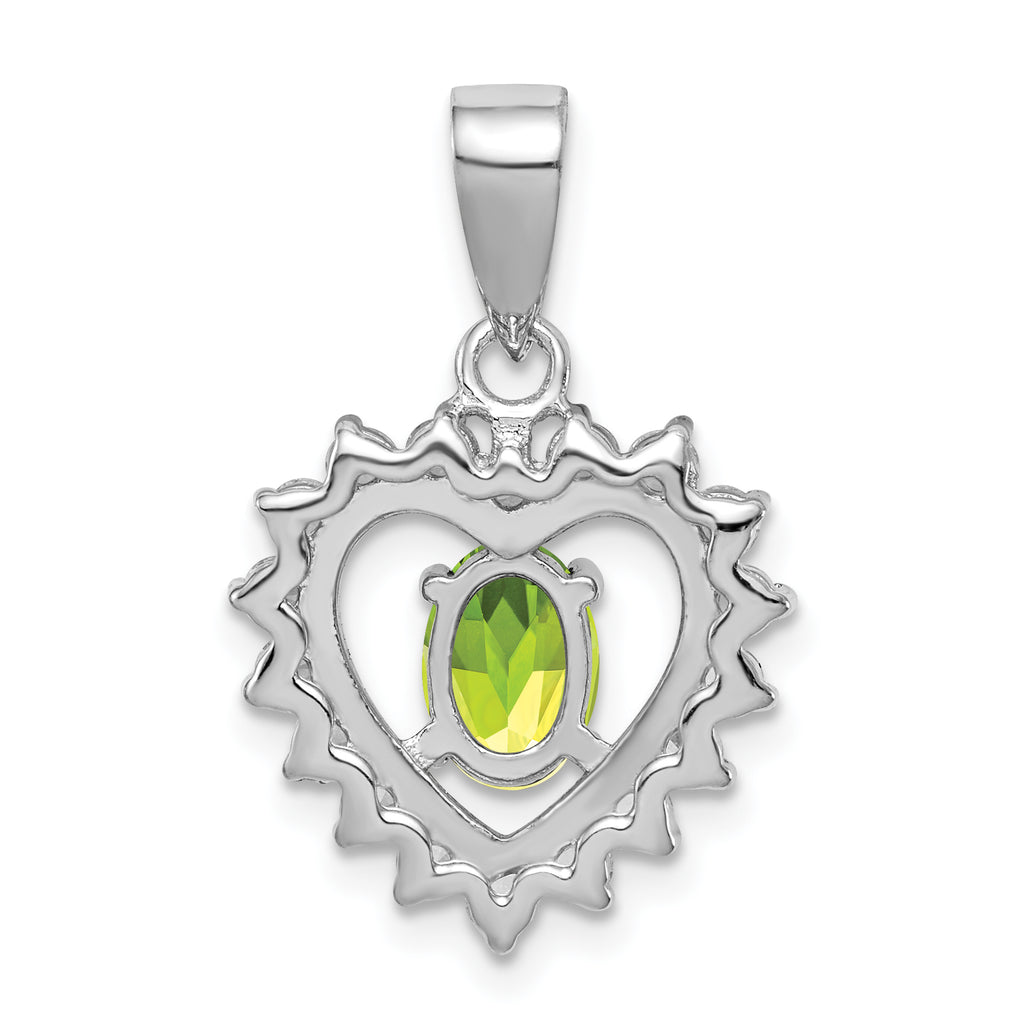 Sterling Silver 925 Rhodium-Plated Peridot and CZ Pendant  Elegant Polished Design