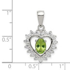 Sterling Silver 925 Rhodium-Plated Peridot and CZ Pendant  Elegant Polished Design