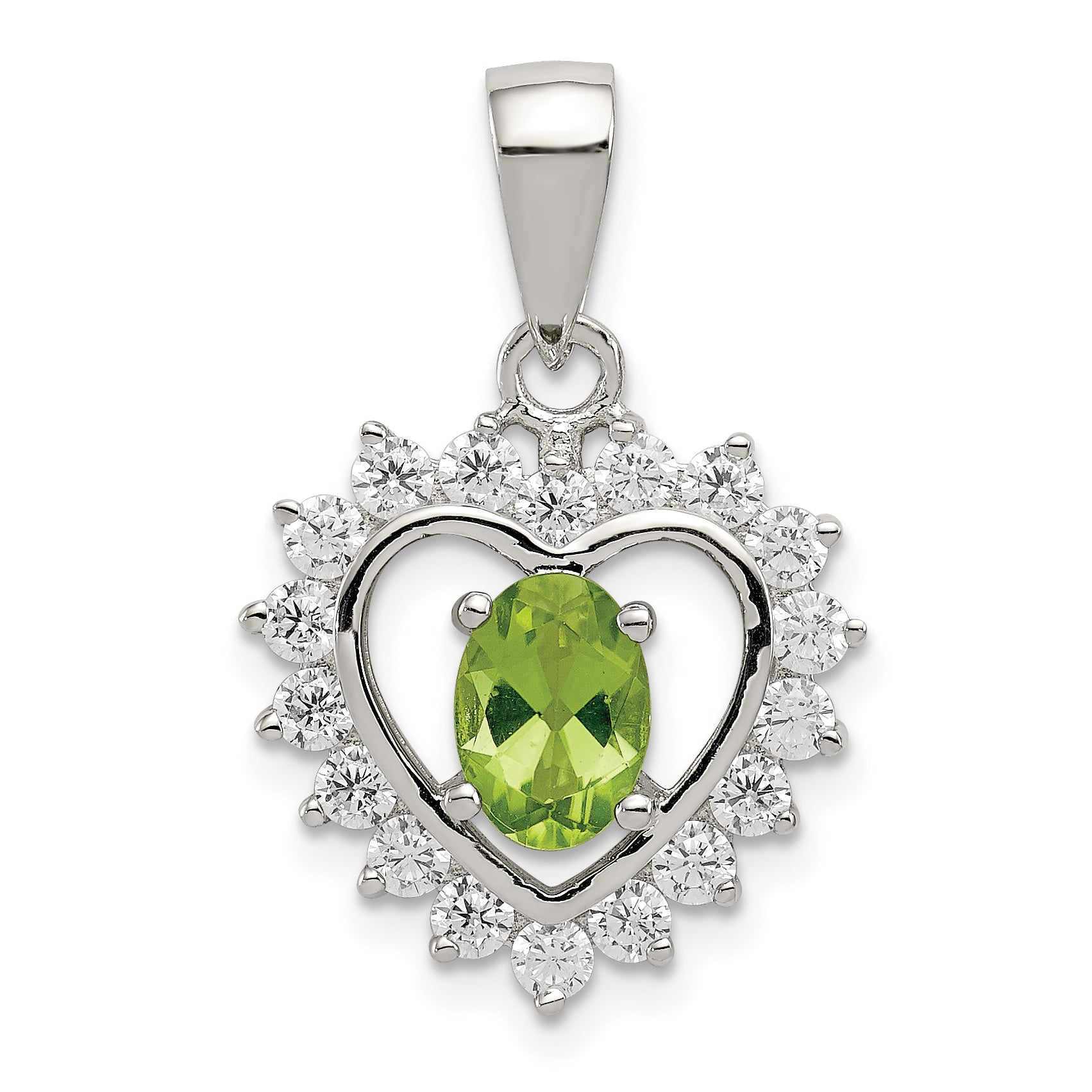 Sterling Silver Rhodium-plated Peridot and CZ Pendant Main image