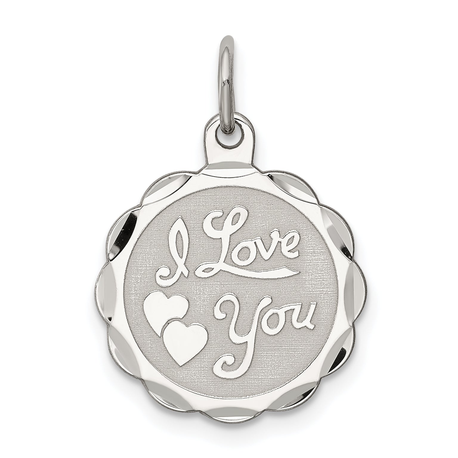 Sterling Silver Rhodium-plated I Love You Disc Charm Main image