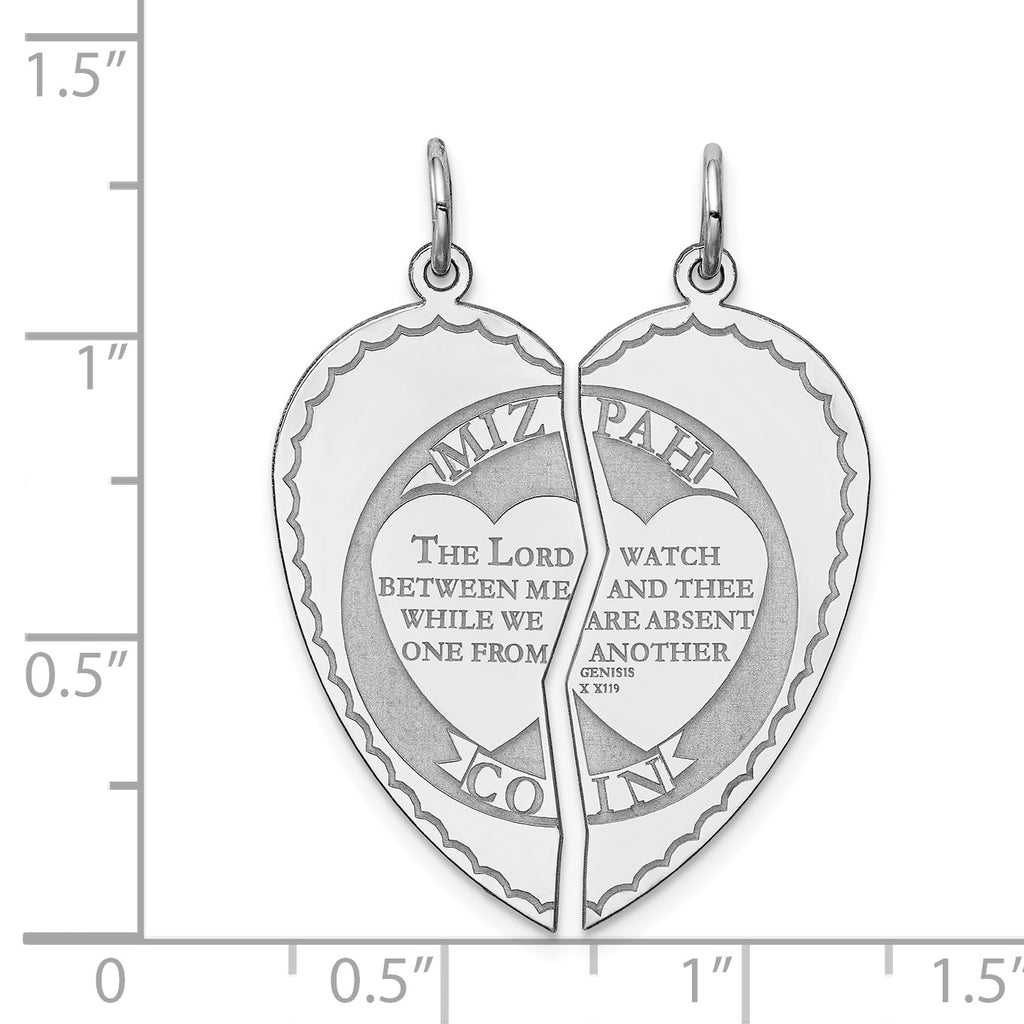 Sterling Silver 925 Mizpah Charm Rhodium-Plated Engravable Pendant Elegant Polished Finish