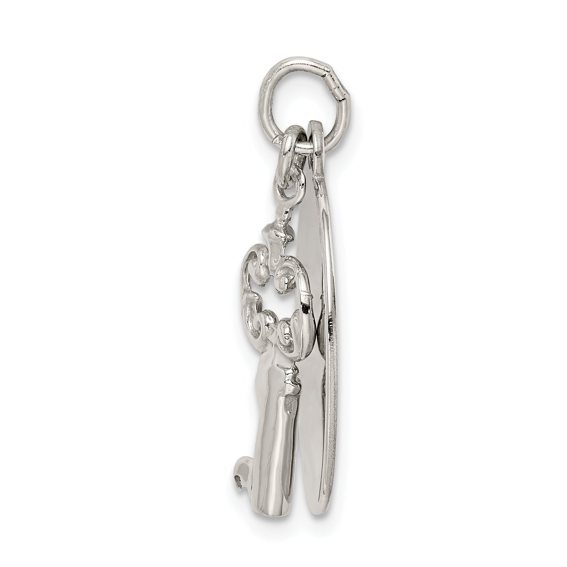 Sterling Silver 925 Key Charm with Rhodium Plating Engravable Polished Finish Secondary image
