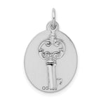 Sterling Silver 925 Key Charm with Rhodium Plating Engravable Polished Finish