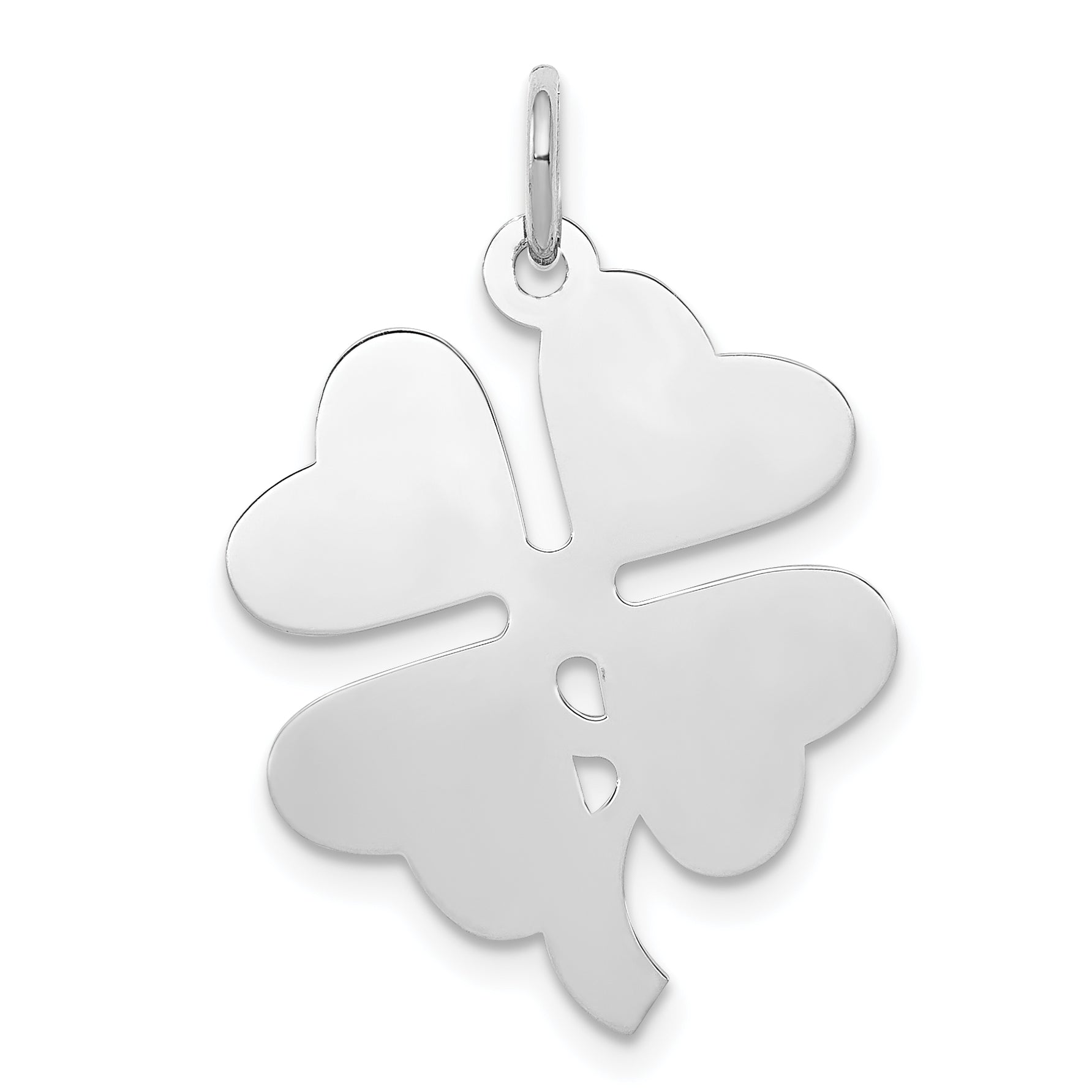 Sterling Silver Rhodium-plated 4-leaf Clover Polished Disc Charm Main image