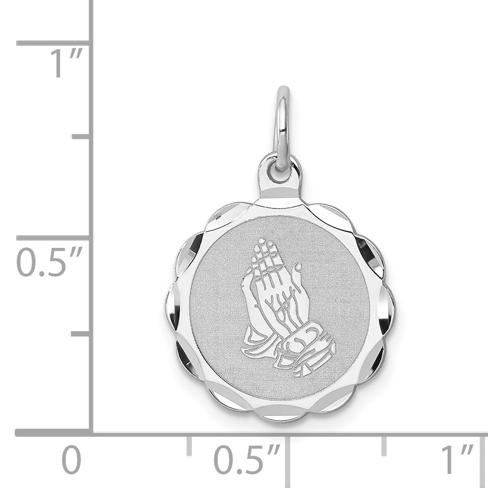 Sterling Silver 925 Praying Hands Charm with Rhodium Plating, Polished Finish, Engravable