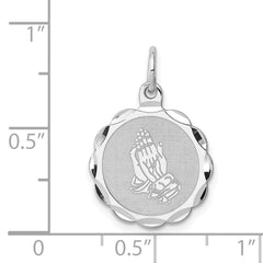 Sterling Silver 925 Praying Hands Charm with Rhodium Plating, Polished Finish, Engravable