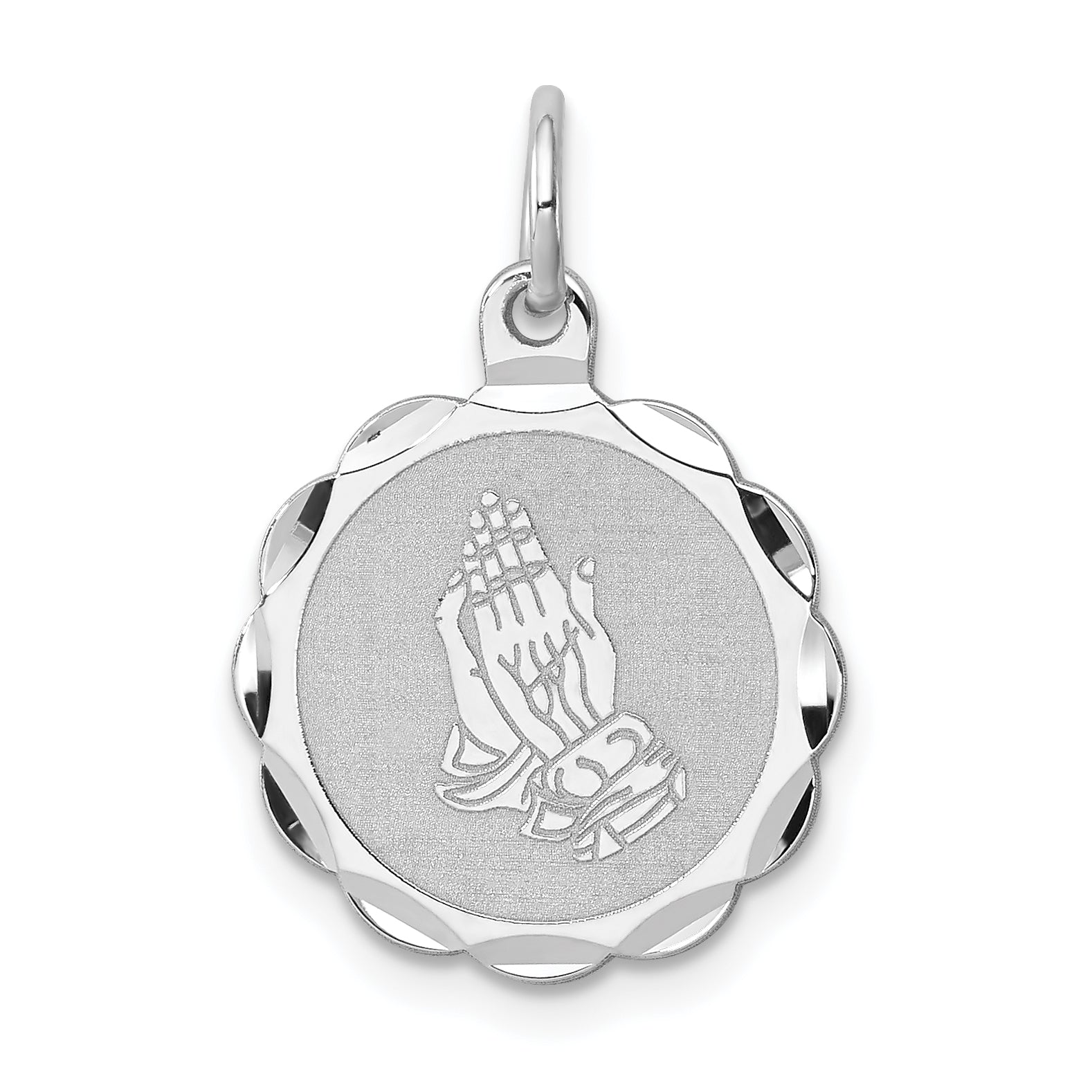 Sterling Silver Rhodium-plated Praying Hands Disc Charm Main image