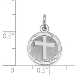 Sterling Silver 925 Rhodium-Plated Cross Disc Charm with Polished Finish