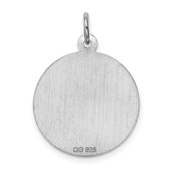 Sterling Silver 925 Cross Disc Charm with Rhodium-Plated Polished Finish