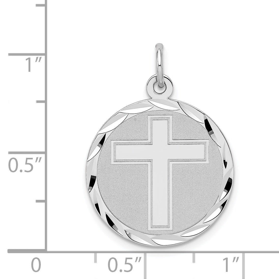 Sterling Silver 925 Cross Disc Charm with Rhodium-Plated Polished Finish