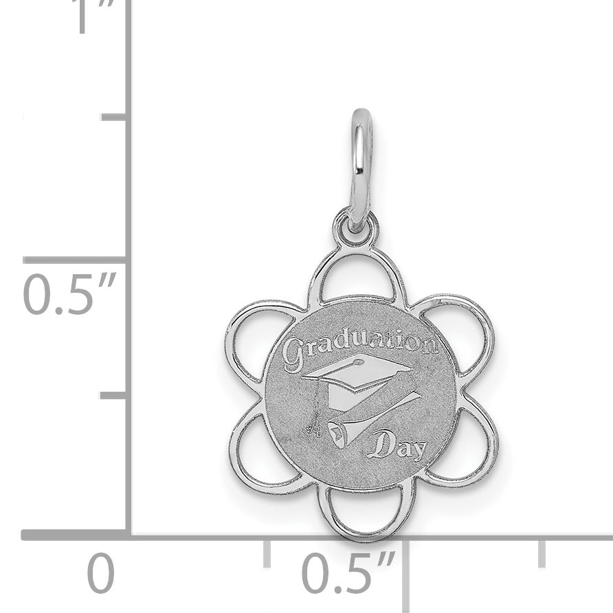 Sterling Silver Rhodium-Plated Graduation Disc Charm Elegant Gift Ready Design