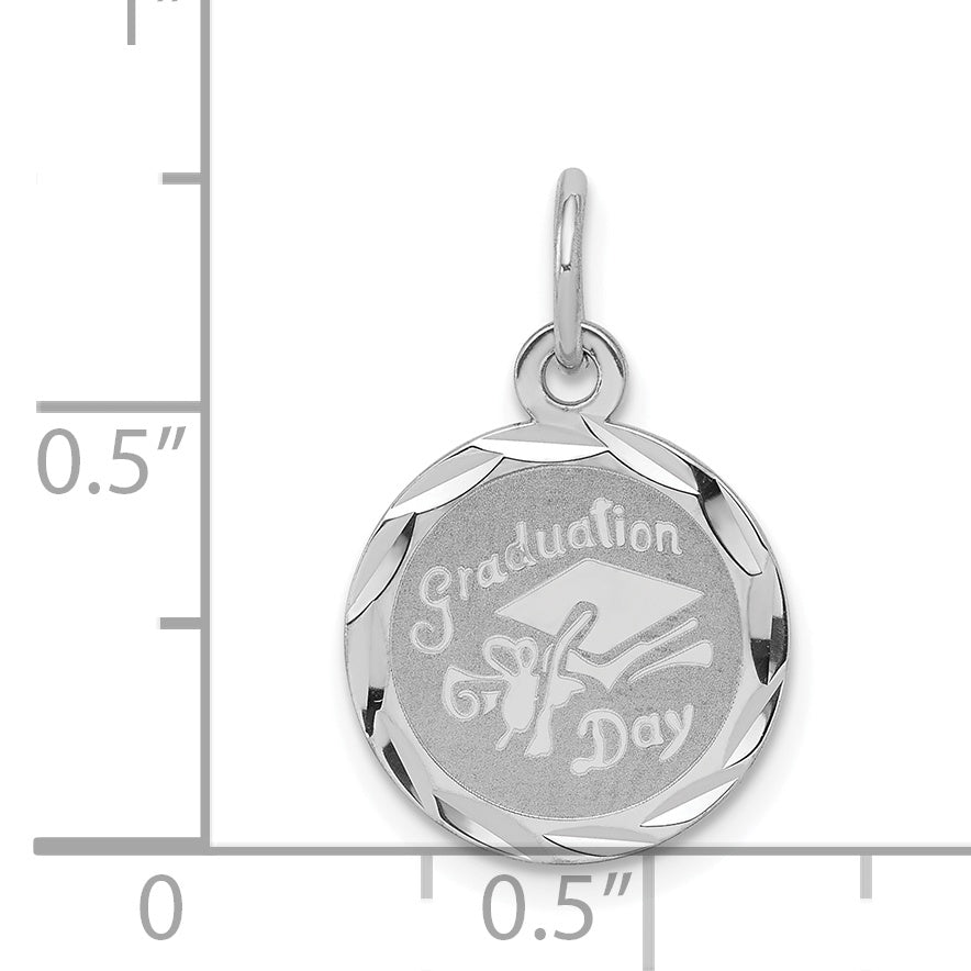 Sterling Silver 925 Graduation Day Disc Charm Rhodium-Plated Elegant Gift