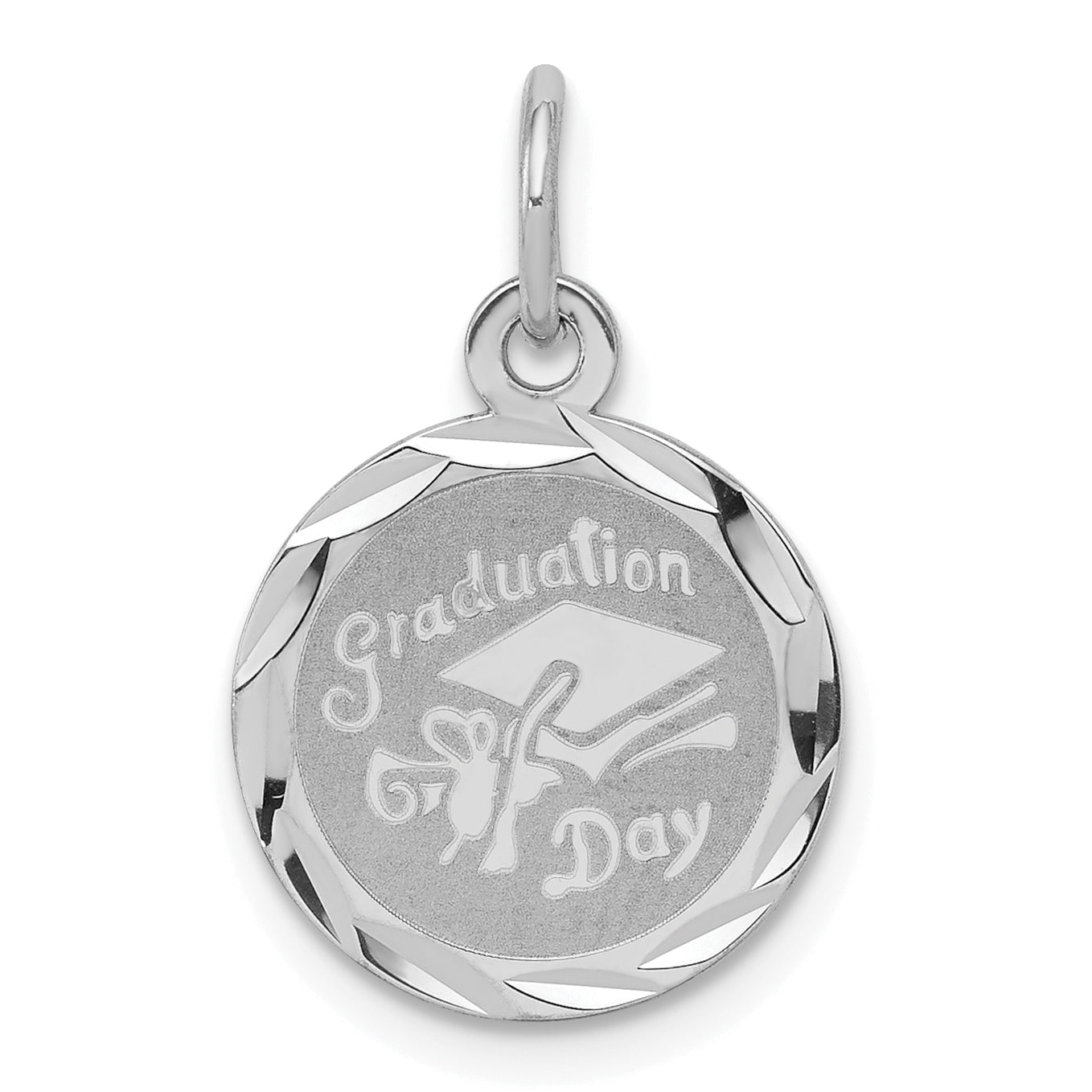 Sterling Silver Rhodium-plated Graduation Day Disc Charm Main image