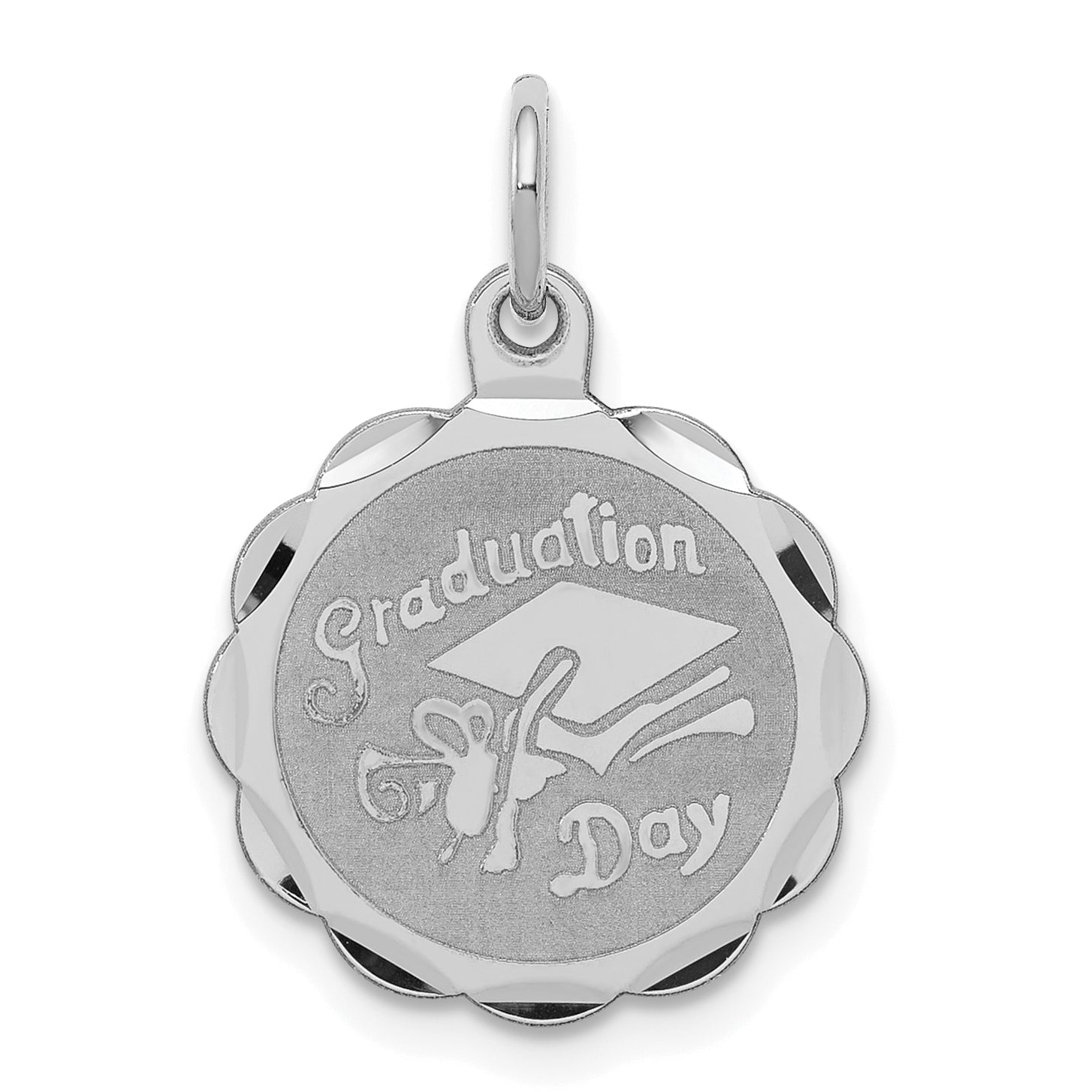 Sterling Silver Rhodium-plated Graduation Day Disc Charm Main image