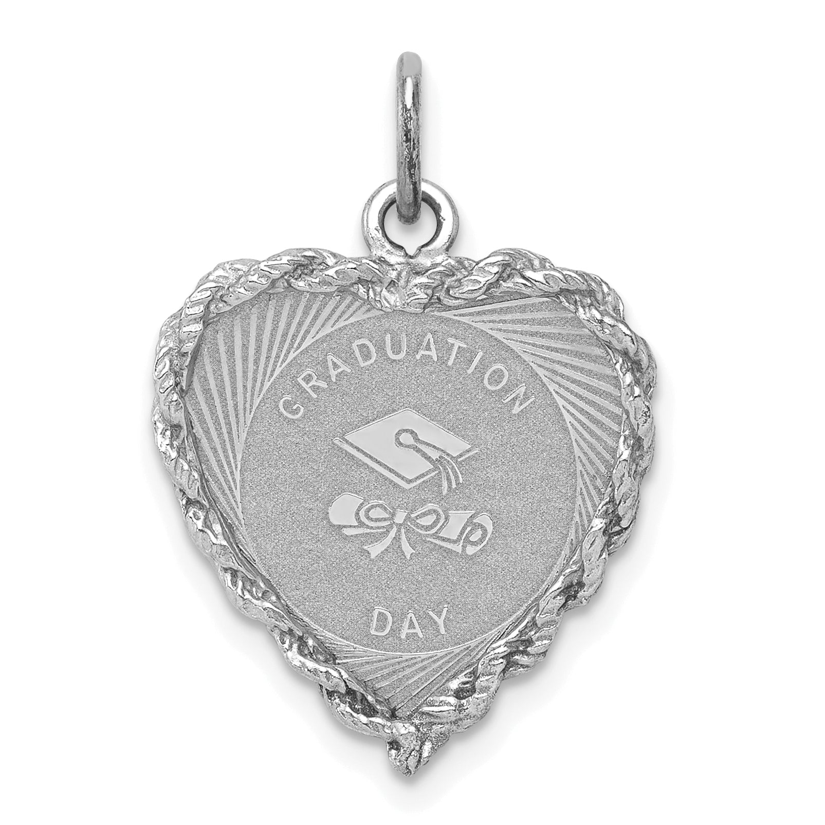 Sterling Silver Rhodium-plated Graduation Cap & Diploma Disc Charm Main image