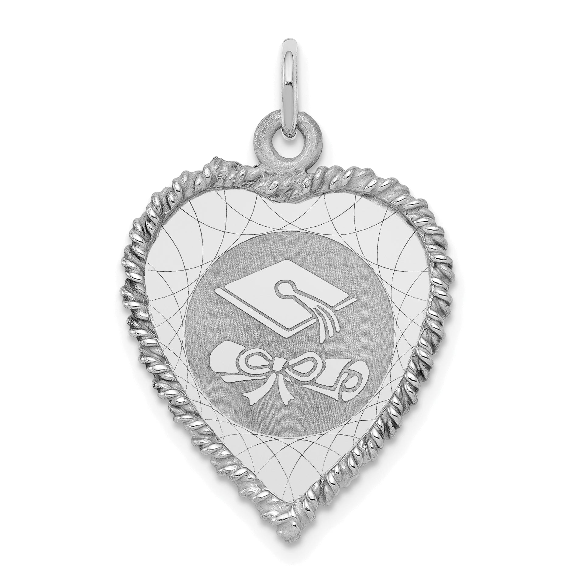 Sterling Silver Rhodium-plated Graduation Cap & Diploma Disc Charm Main image