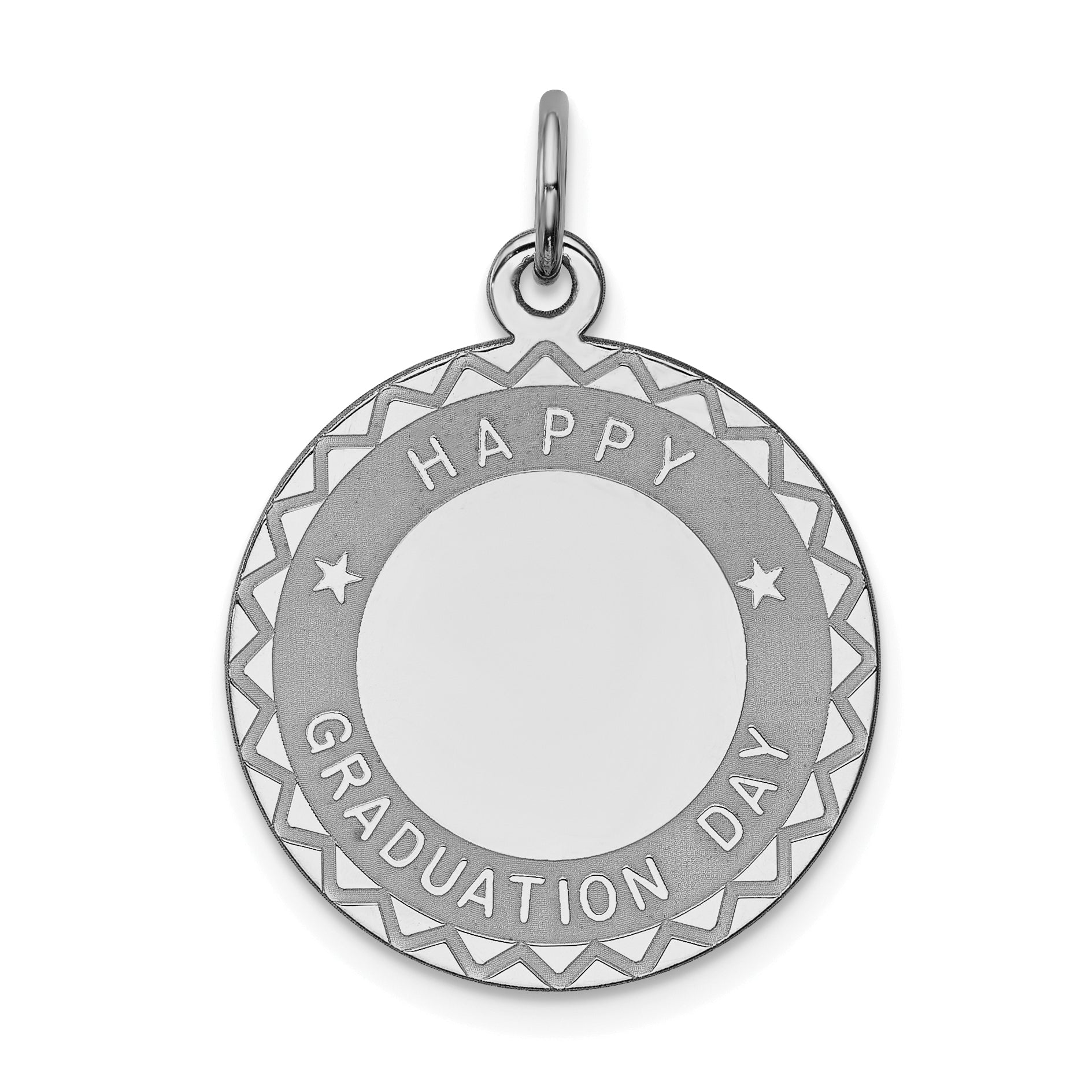 Sterling Silver Rhodium-plated Happy Graduation Disc Charm Main image