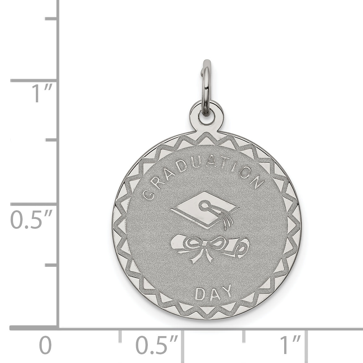 Sterling Silver 925 Rhodium-Plated Graduation Disc Charm Elegant Gift-Ready Design