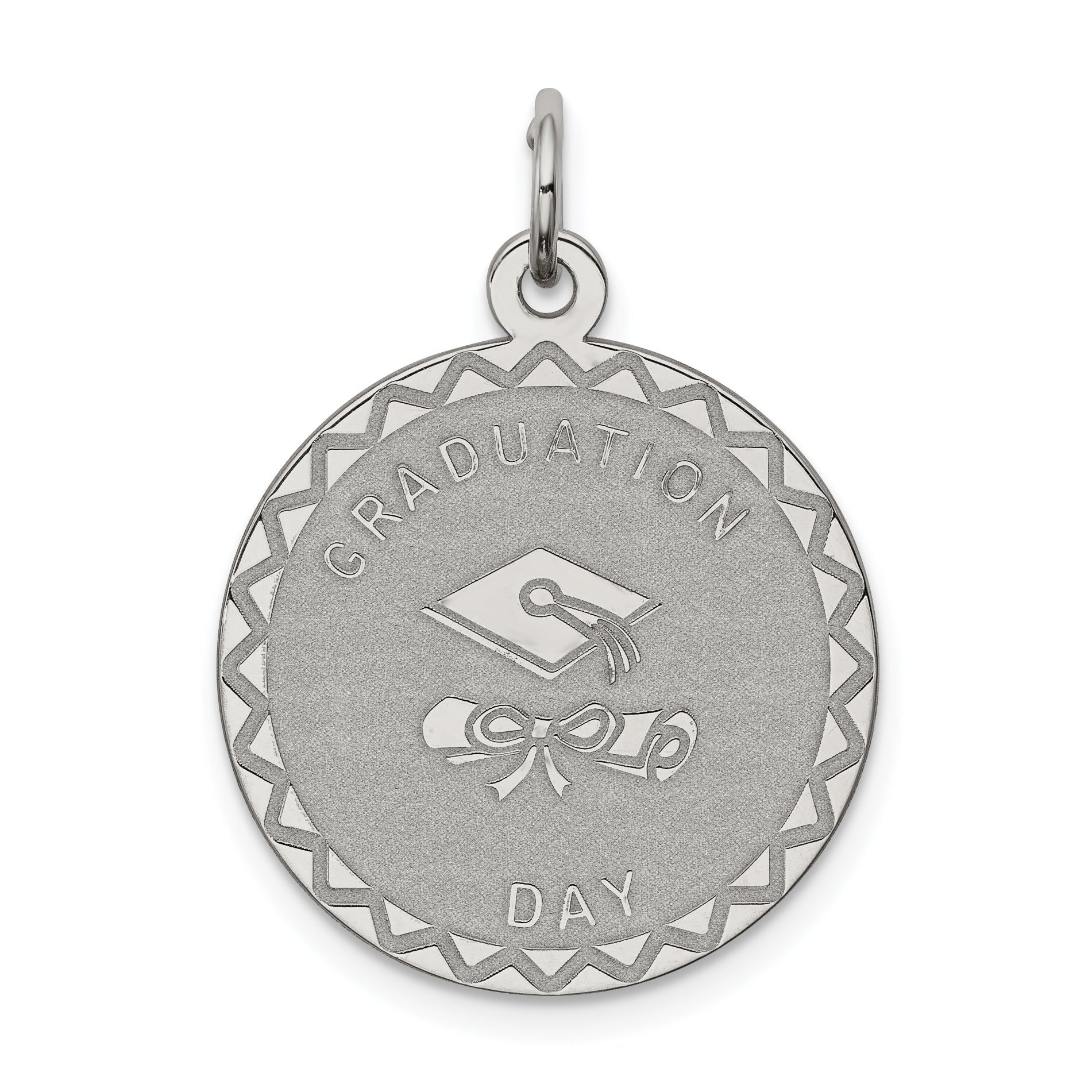 Sterling Silver Rhodium-plated Graduation Day Disc Charm Main image