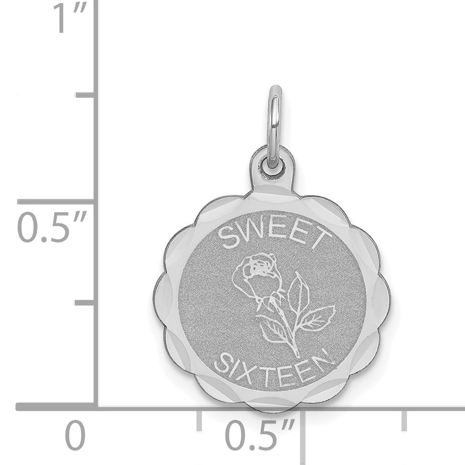 Sterling Silver Rhodium-Plated Sweet Sixteen Charm Polished Finish