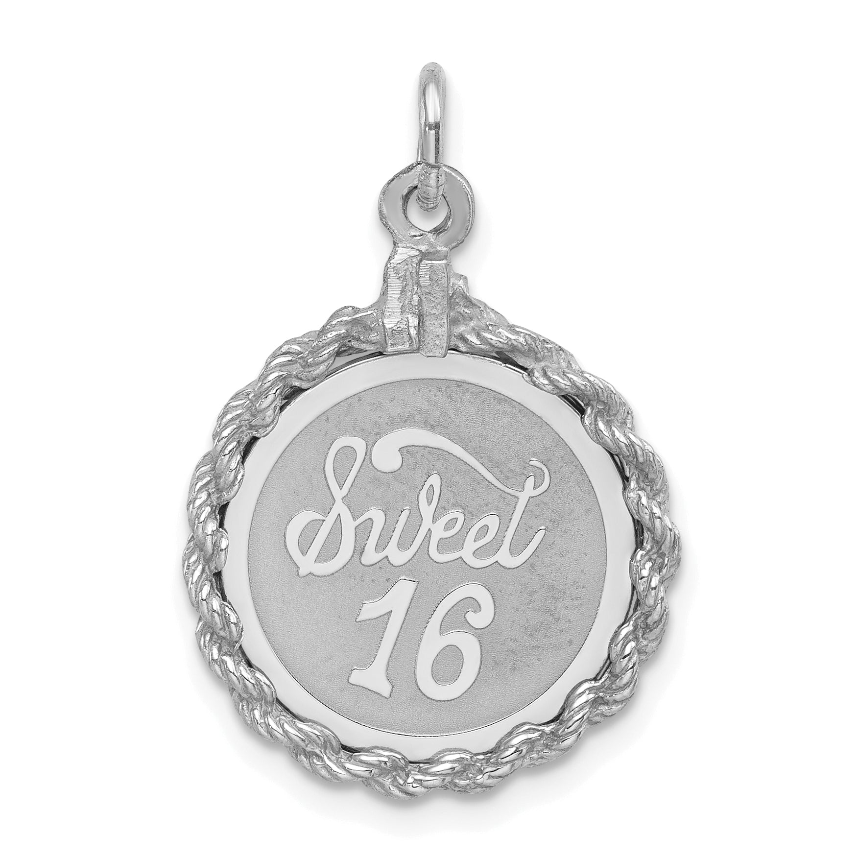 Sterling Silver Rhodium-plated Sweet Sixteen Disc Charm Main image