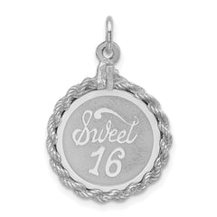 Sterling Silver Rhodium-plated Sweet Sixteen Disc Charm