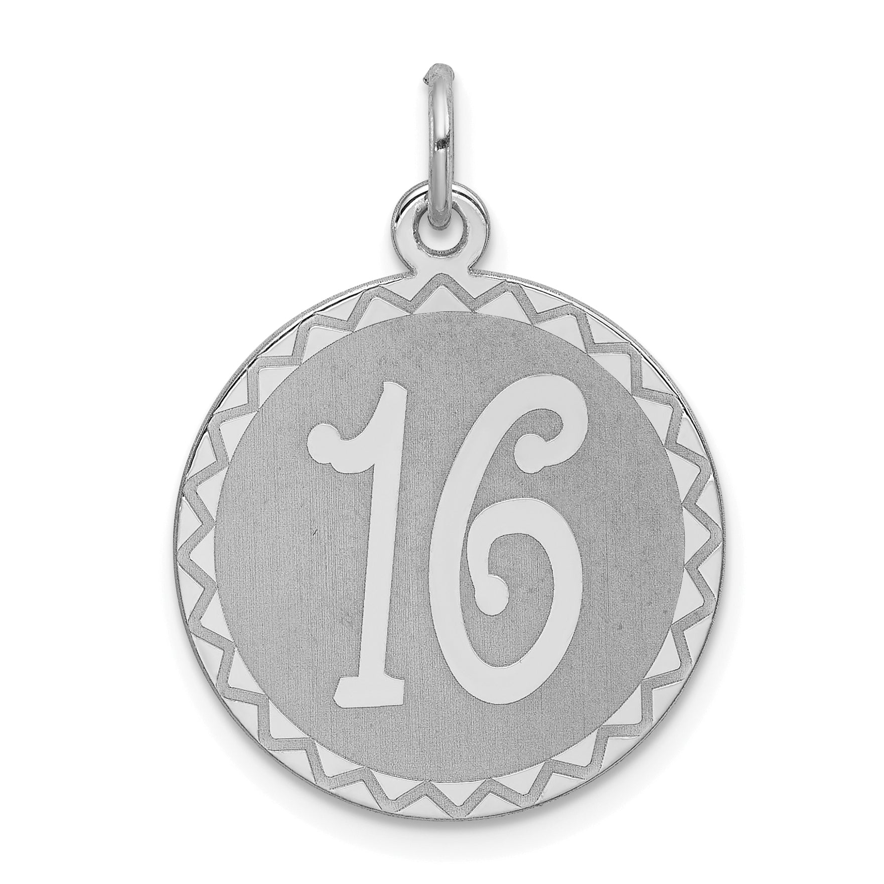 Sterling Silver Rhodium-plated Sweet Sixteen Disc Charm Main image
