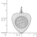 Sterling Silver Rhodium-Plated Sweet Sixteen Heart Charm Polished Finish