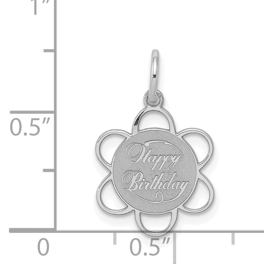 Sterling Silver Rhodium-Plated Happy Birthday Charm with Polished Finish