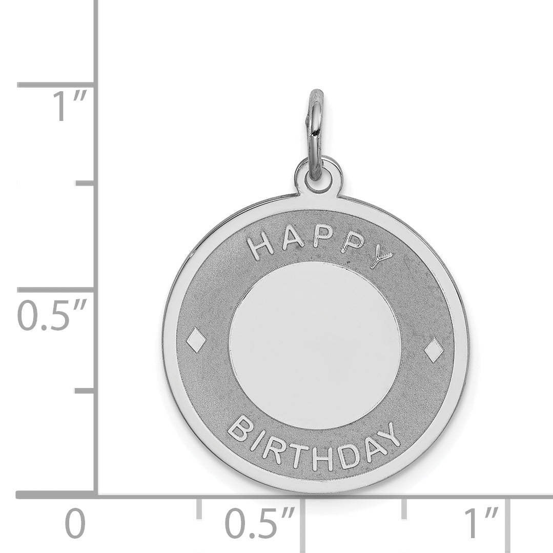 Sterling Silver 925 Rhodium-Plated Happy Birthday Charm with Polished Finish