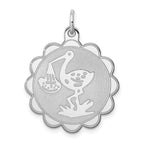 Sterling Silver Rhodium-plated Stork Disc Charm