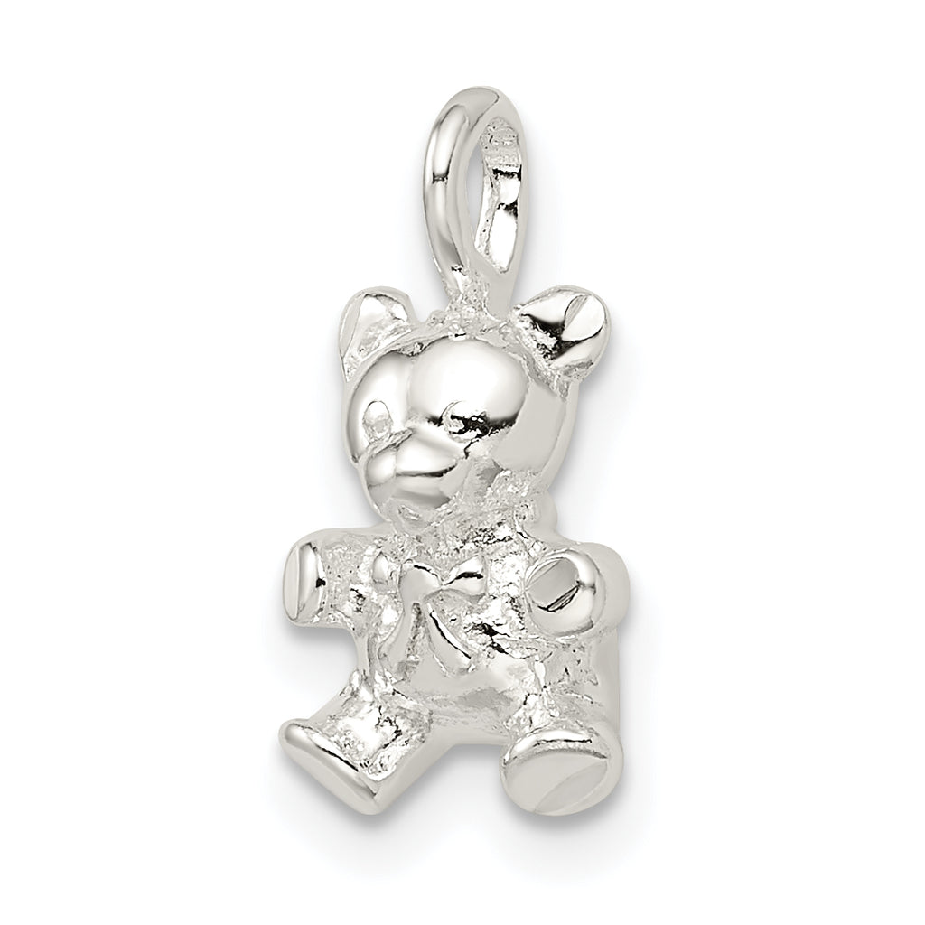 Sterling Silver 925 Teddy Bear Charm with Polished Anti-Tarnish Finish