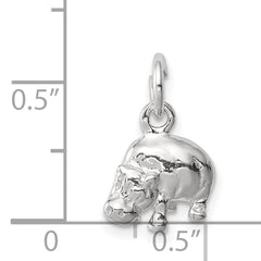 Sterling Silver 925 Polished Hippo Charm with Anti-Tarnish Finish