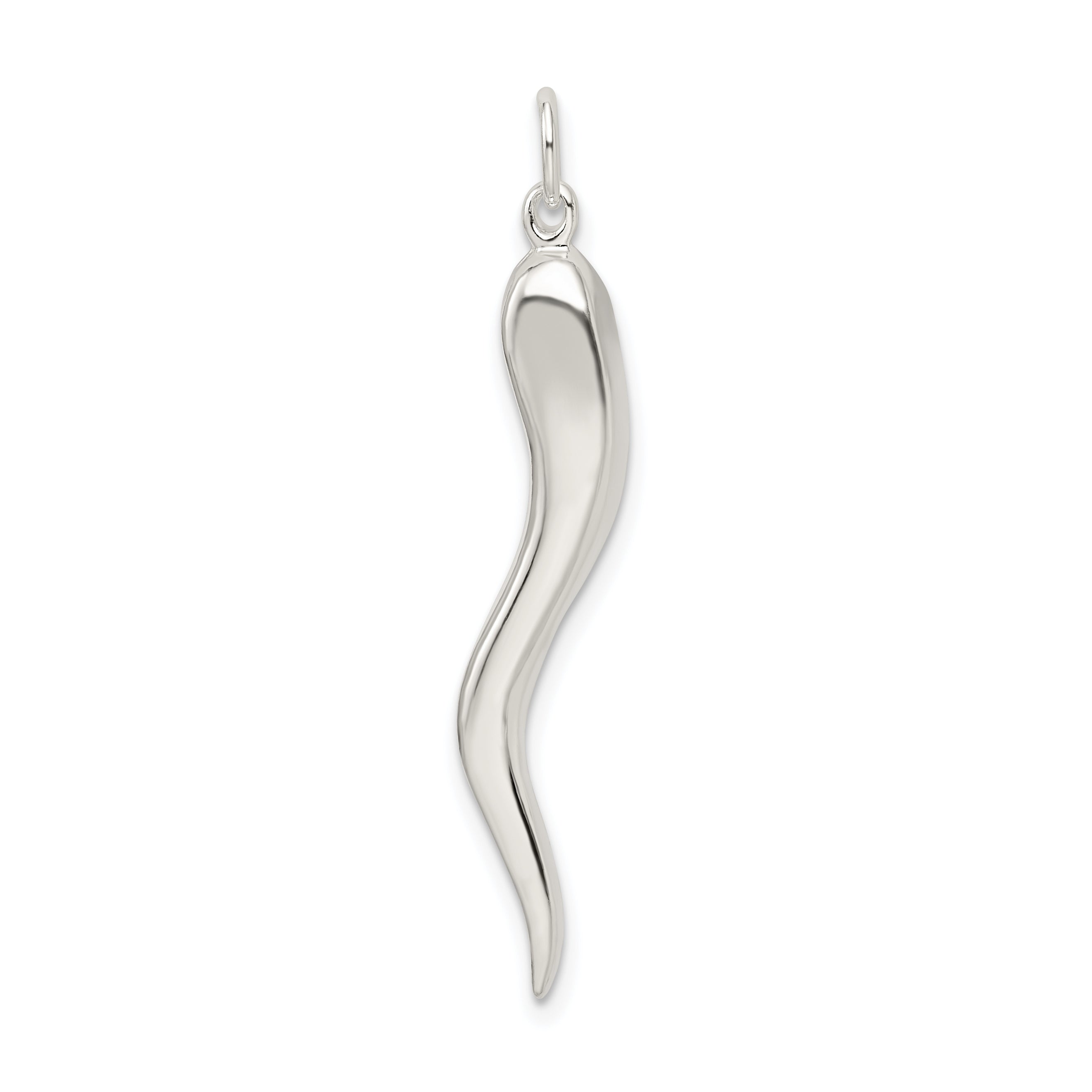 Sterling Silver 925 Italian Horn Pendant with Polished 3D Design and Anti-Tarnish Finish