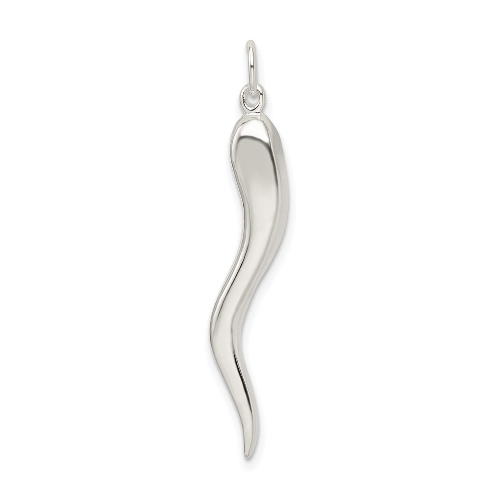 Sterling Silver 925 Italian Horn Pendant with Polished 3D Design and Anti-Tarnish Finish