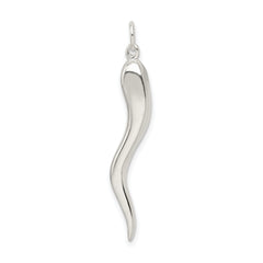 Sterling Silver 925 Italian Horn Pendant with Polished 3D Design and Anti-Tarnish Finish