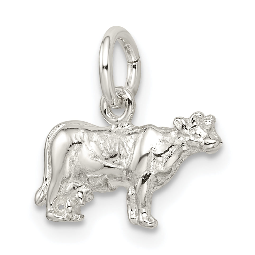 Sterling Silver 3D Cow Charm with Polished Anti-Tarnish Finish