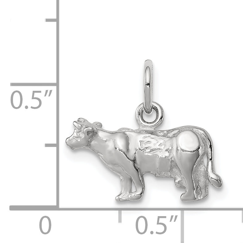Sterling Silver 3D Cow Charm with Polished Anti-Tarnish Finish